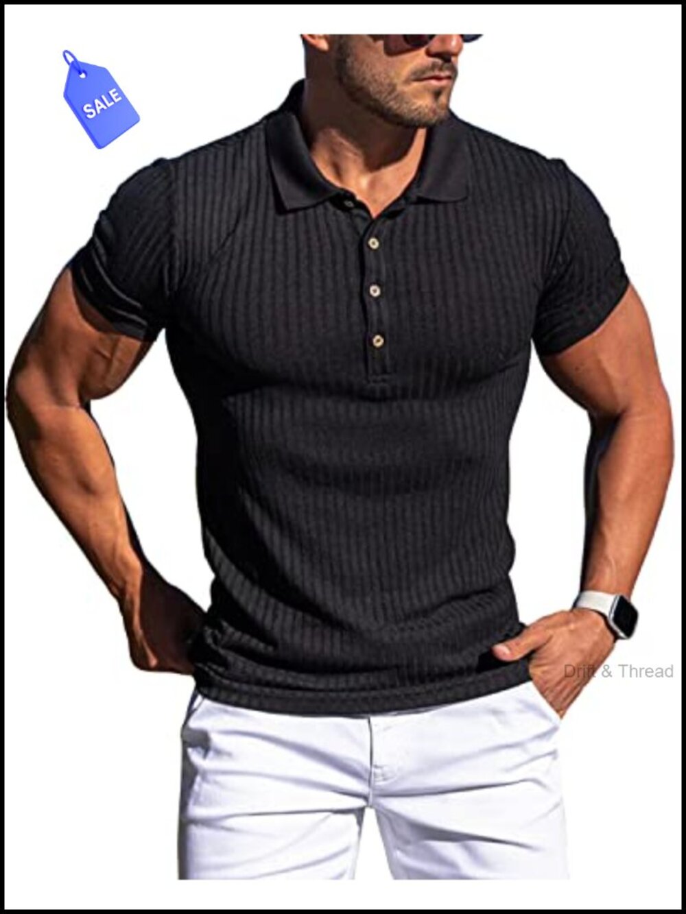 Men's Slim Fit Textured Knit Polo Shirt Short Sleeve Button Down